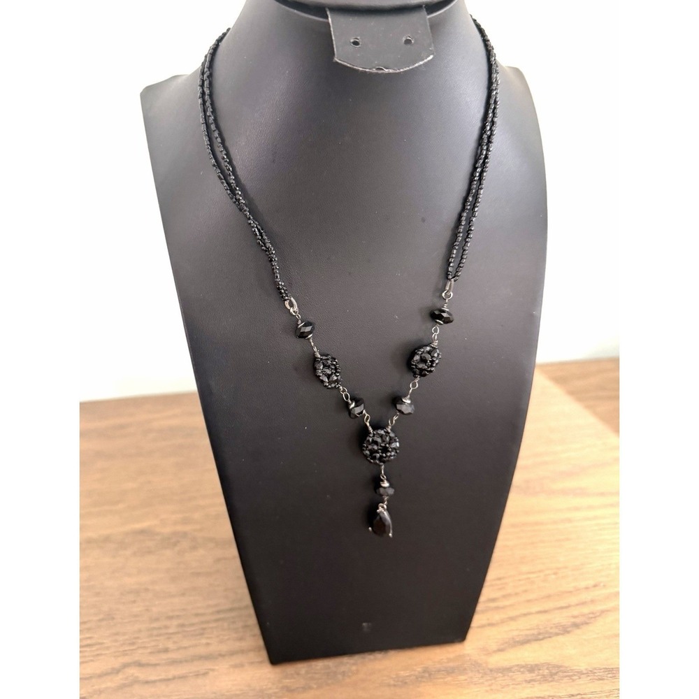LC‎ Lauren Conrad Black Beaded Statement Necklace Gothic Y2K Boho Crystal Drop